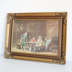 Vintage Art Print in Ornate Frame, "A Bad Loser" by Frank Moss Bennet